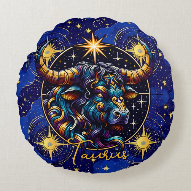 Almofada Redonda Sinal de Horoscópio Taurus Zodiac Astrologia (Frente)