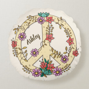 Almofada Redonda Sinal de Paz Floral Personalizado