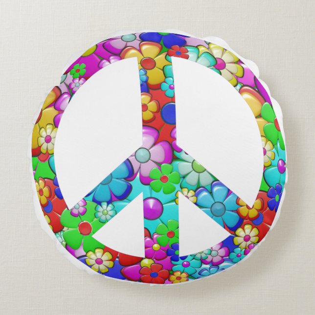 Almofada Redonda Sinal de paz hippy (Frente)