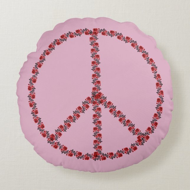 Almofada Redonda Sinal de paz rosa (Frente)