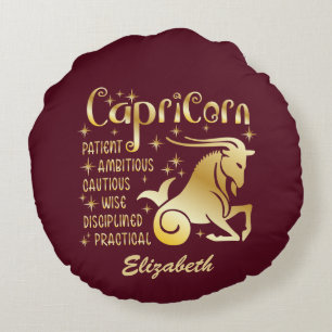 Almofada Redonda Sinal do Zodíaco Capricórnio Personalizado Dourado