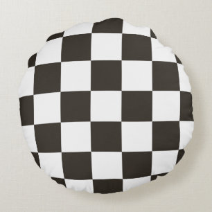 Almofada Redonda Sinalizador verificado (preto e branco) (Padrão do