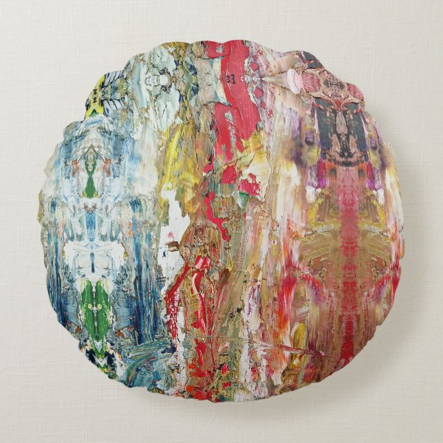 Almofada Redonda Sinfonia do caos - Paleta de Artista Abstrato Real (Frente)