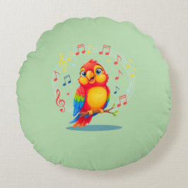 Almofada Redonda **Singing Parrot – Cute Parrot Singing Illustratio