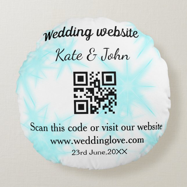 Almofada Redonda site de casamento simples minimal QR code adicione (Frente)