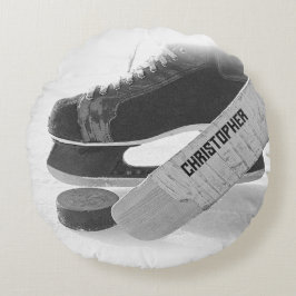 Almofada Redonda Skates Negros de Hockey Personalizados