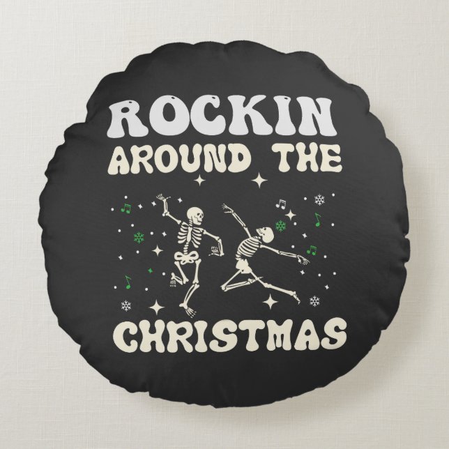 Almofada Redonda Skeleton Christmas Dance (Frente)