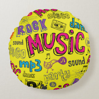 Almofada Redonda Sketchy Music Doodles - Fundo Invisível