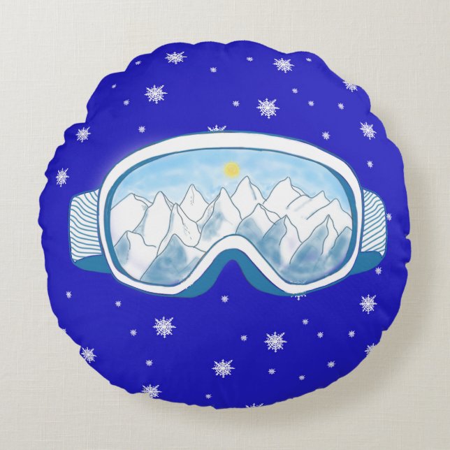 Almofada Redonda Ski Goggles Snowflake Dance (Frente)
