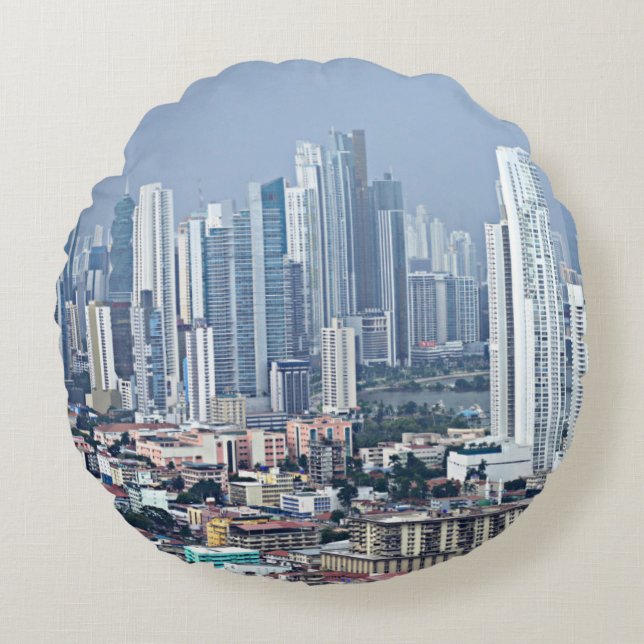 Almofada Redonda Skyline da Cidade do Panamá (Frente)