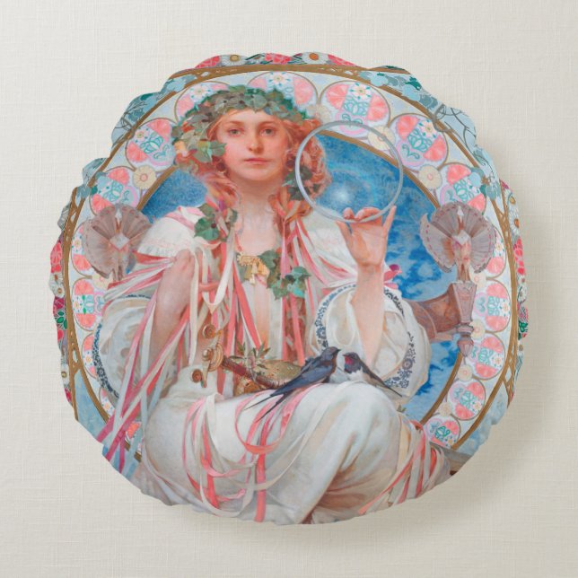 Almofada Redonda Slavia, Alphonse Mucha Travesseiro decorativo (Frente)