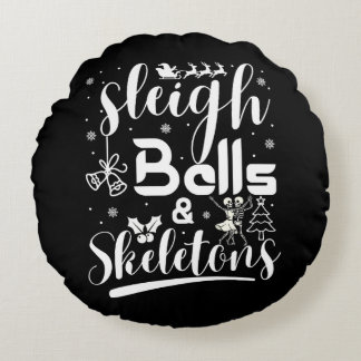 Almofada Redonda Sleigh bells & skeletons dancing funny christmas