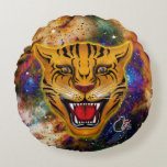 Almofada Redonda Snarling Tiger Nebula<br><div class="desc">This fierce visage of a Snarling Tiger is superimposed on a deep space nebula. It is an image symbolizing great power and determination. Wherever you place this Snarling Tiger Nebula Pillow in your decor, it will create a focal point of energy and pride because it represents your proud spirit…Please note:...</div>