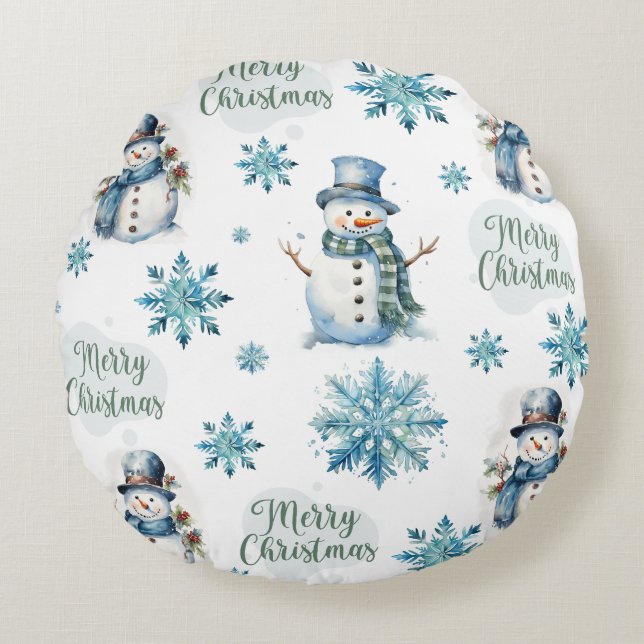Almofada Redonda Snowman de Natal (Frente)