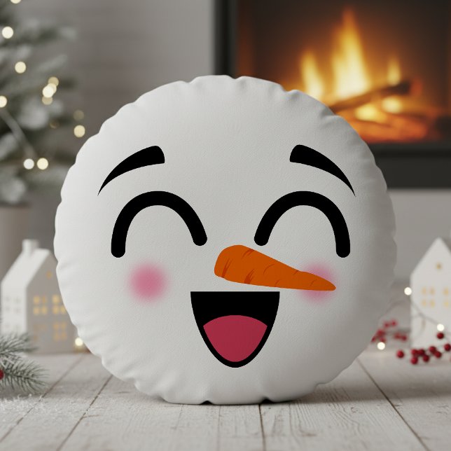 Almofada Redonda Snowman Feliz Feliz Natal Rosto Sorridente Inverno (Snowman Merry Christmas Cute Smiling Face Winter Christmas Pillow
)