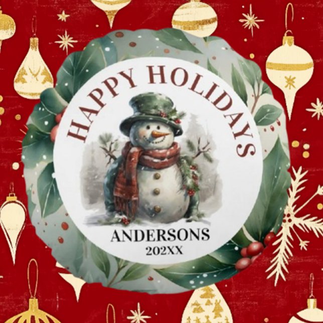 Almofada Redonda Snowman Holiday Christmas Wish (Celebrate the season with Brett's Snowman Holiday Christmas Wishes Round Pillow)