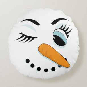 Almofada Redonda Snowman Winking Engraçado Natal