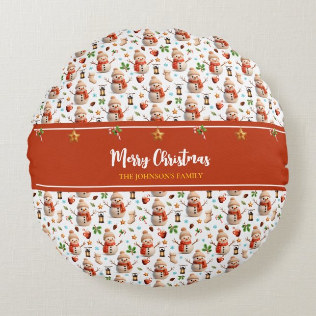Almofada Redonda Snowman Winter Holidays - Merry Christmas (Frente)