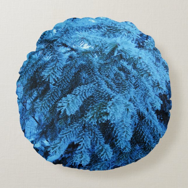Almofada Redonda Snowy Forest Spruce (Frente)