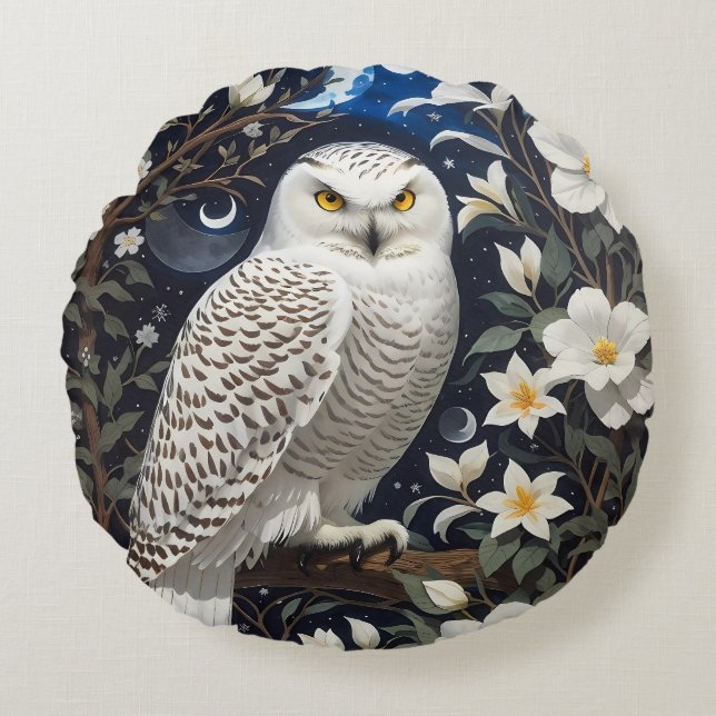 Almofada Redonda Snowy Owl Moonlight (Frente)