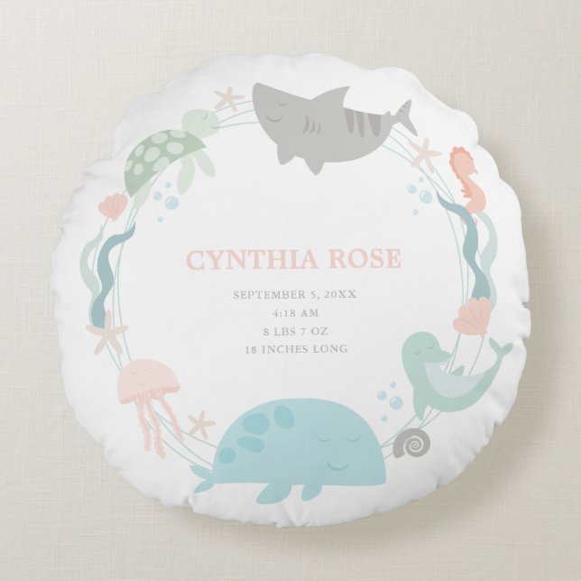 Almofada Redonda Sob o Mar, Nursery De Bebê (Frente)