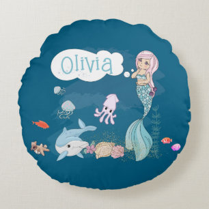 Almofada Redonda Sob o Mar Sereia Personalizada