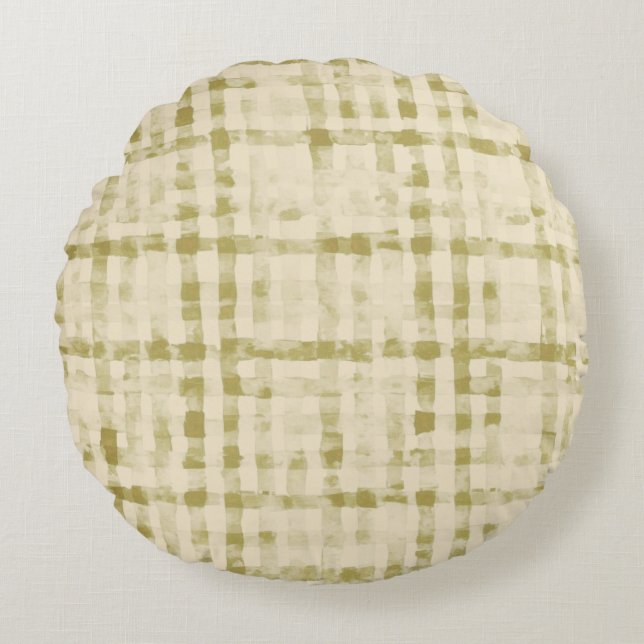 Almofada Redonda Soft Beigi, Khaki Checkered Pattern,Simple, Modern (Frente)