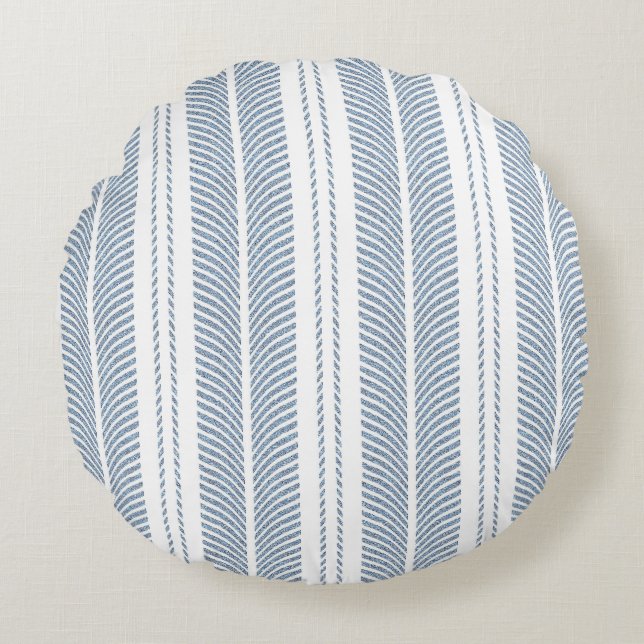 Almofada Redonda Soft Blue Herringbone Fern Striped Pattern (Frente)