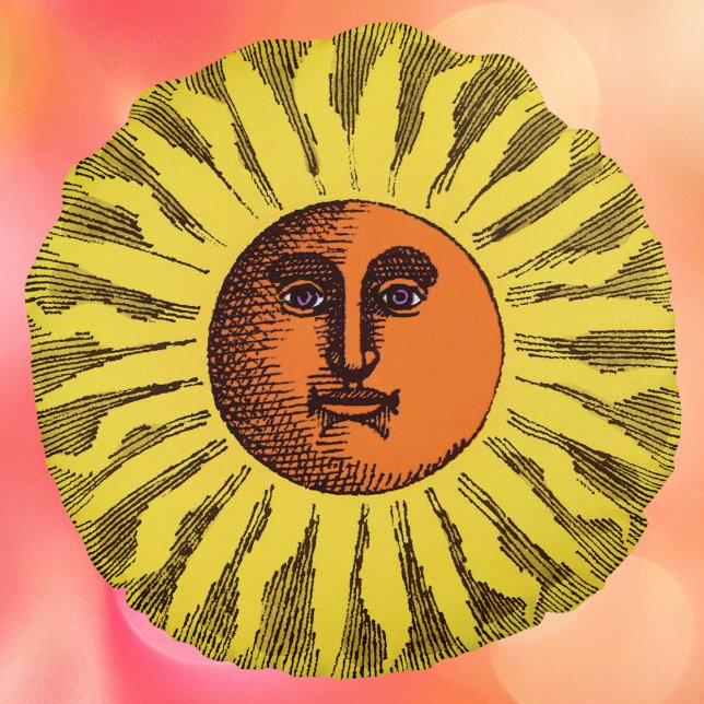 Almofada Redonda Sol Hippie Feliz Sorridente Amarelo Celestial Vint (Criador carregado)
