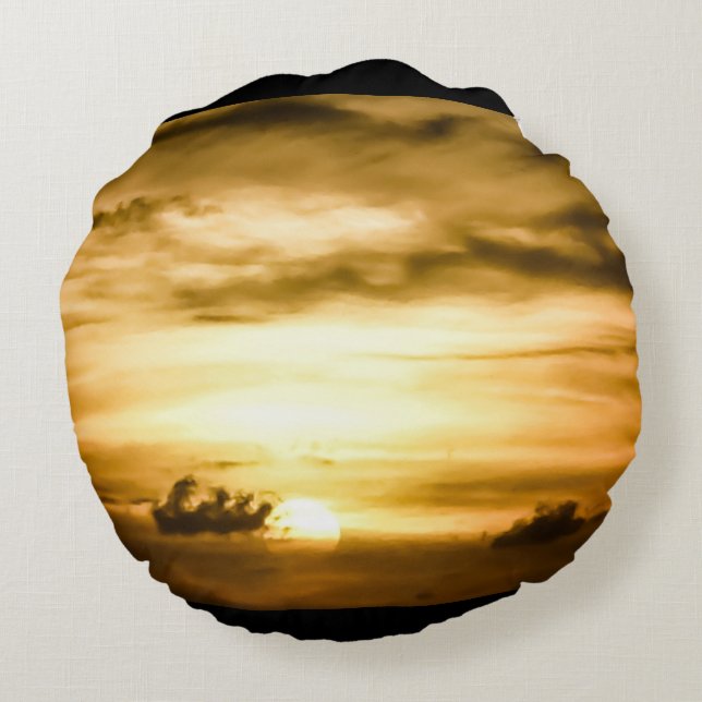 Almofada Redonda Sol No Oceano Pacífico (Verso)