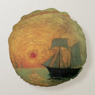 Almofada Redonda Sol Vermelho por Maxime Maufra, Impressionismo Vin