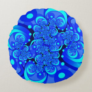 Almofada Redonda Sombras da Arte Fractal Abstrato Moderna Azul