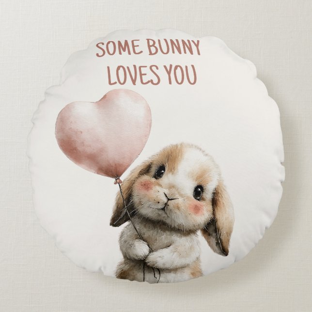 Almofada Redonda Some Bunny Loves You with Heart Balloon (Frente)