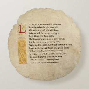 Almofada Redonda Soneto 116 de Shakespeare (CXVI) no pergaminho