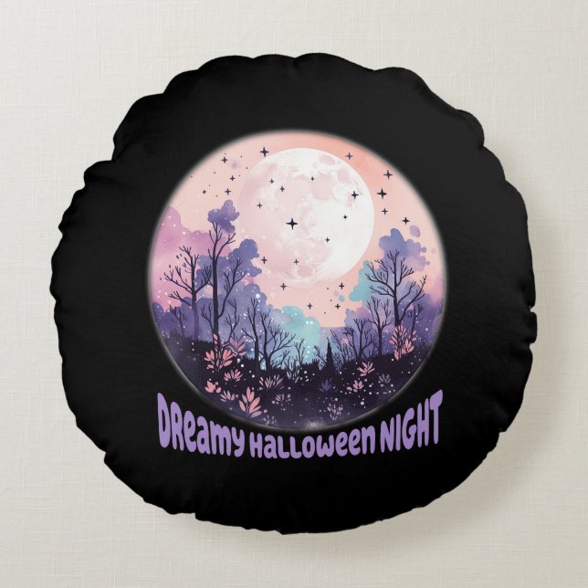 Almofada Redonda Sonhadora Noite de Halloween (Frente)