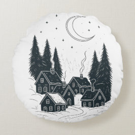 Almofada Redonda Sonho da Noite de Natal - Inverno Duplo Lado