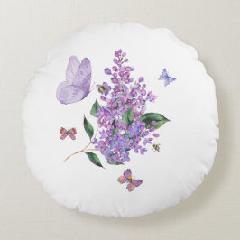 Almofada Redonda Sonhos Lilac e Sussurros de Borboletas