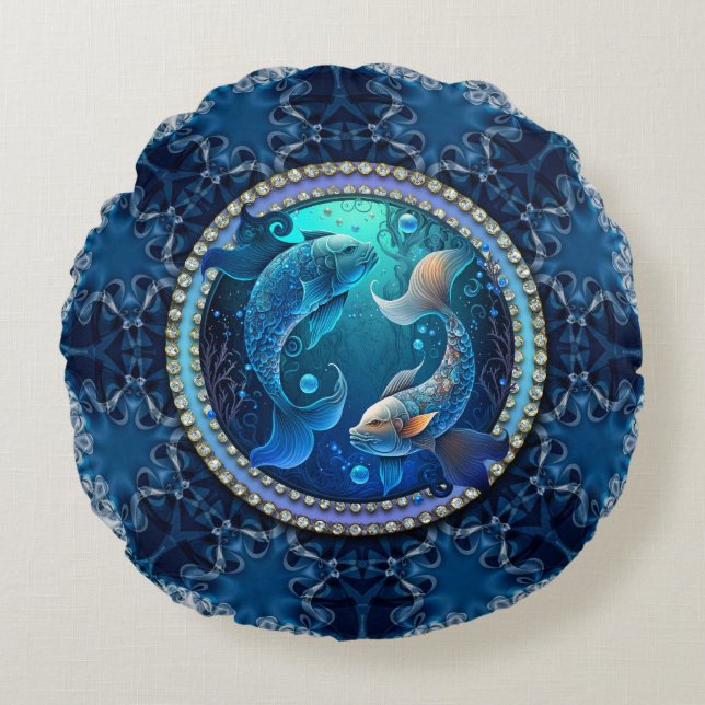 Almofada Redonda Sonhos místicos de Peixes Fractal Renda Lua Nova (Frente)