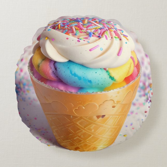 Almofada Redonda Sorvete Cone Sprinkles (Frente)