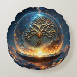 Almofada Redonda Sphere of Life – The Golden World Tree.