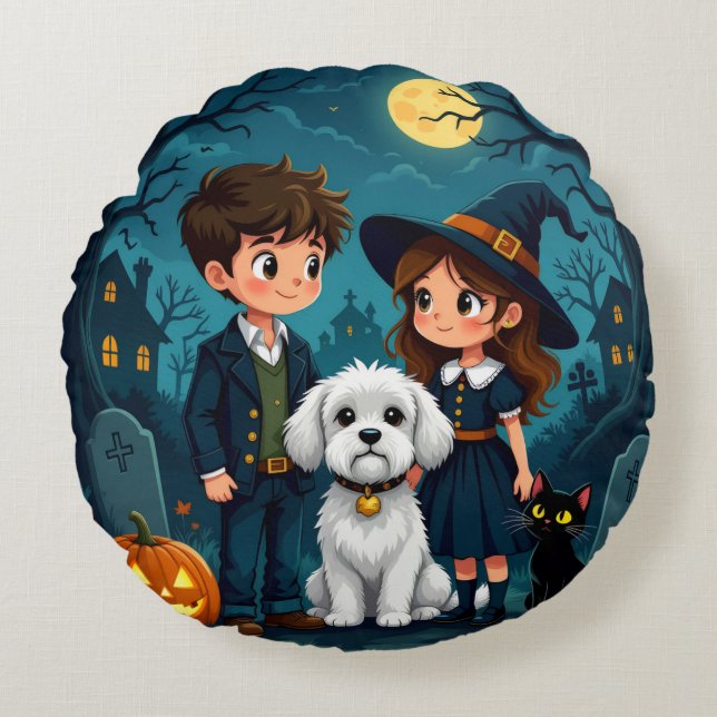 Almofada Redonda Spooky Halloween Throw Pillow (Frente)