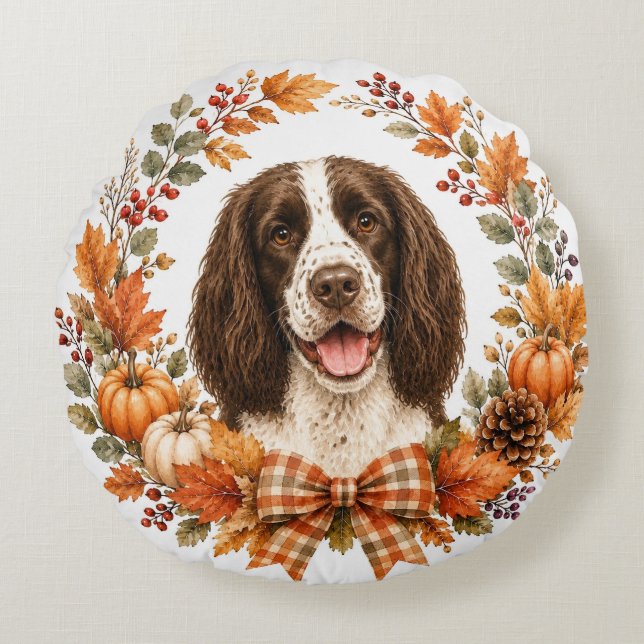 Almofada Redonda Springer Spaniel Outono (Frente)