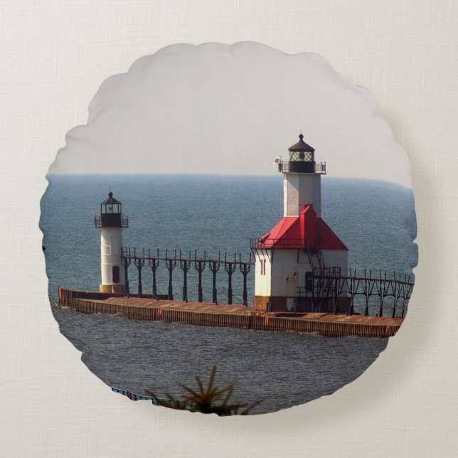Almofada redonda St. Joseph North Pierhead Lights (Frente)