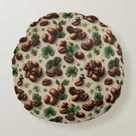 Almofada Redonda St. Patrick’s Day Coffee & Shamrock Pattern