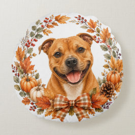 Almofada Redonda Staffordshire Bull Terrier Outono