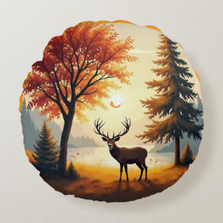 Almofada Redonda Stag Deer Cushion, Decoração De Algodão