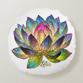 Almofada Redonda Stained Glass Colorful Lotus Flower on White