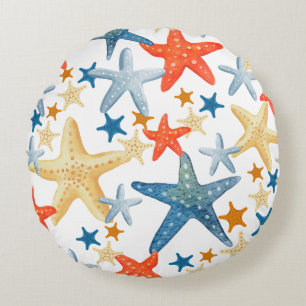 Almofada Redonda Starfish Seashell Pattern Blue Orange Coaster