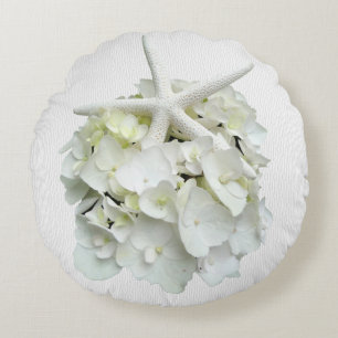 Almofada Redonda Starfish White Floral Hydrangea Acento Flor