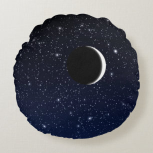 Almofada Redonda Starry Sky e Crescent Moon, Azul da meia-noite